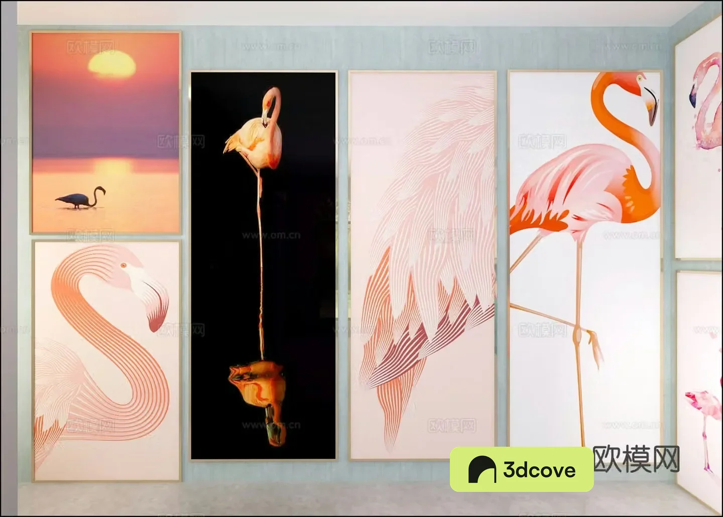 Modern decorative painting combination painting flamingo hanging painting