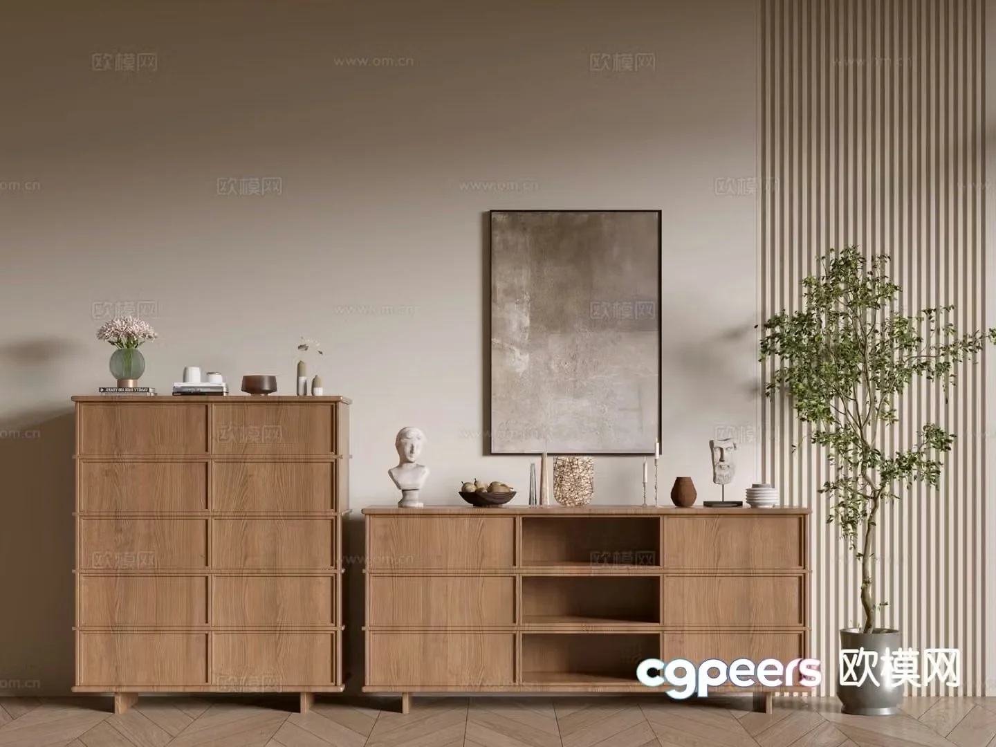 Medieval style side cabinet and entrance cabinet 3D model