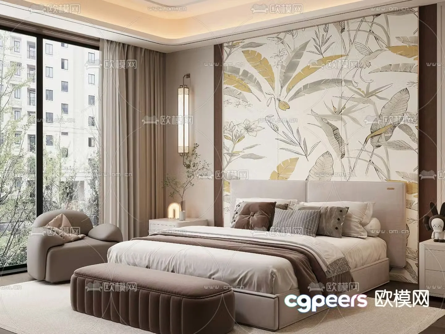 Modern double bed 3d model
