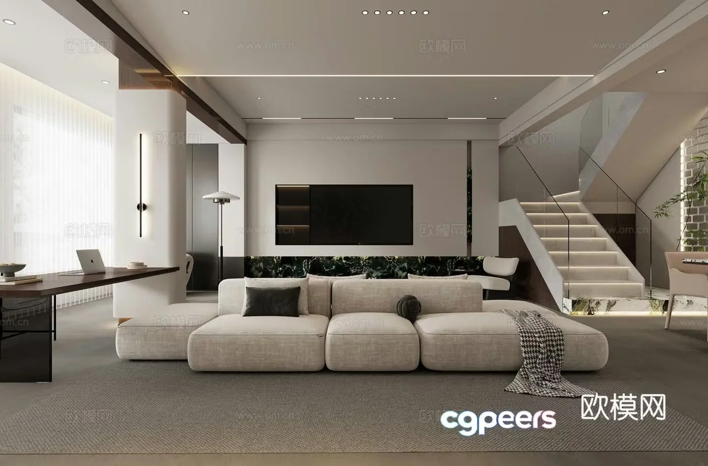 Modern living and dining room 3d model