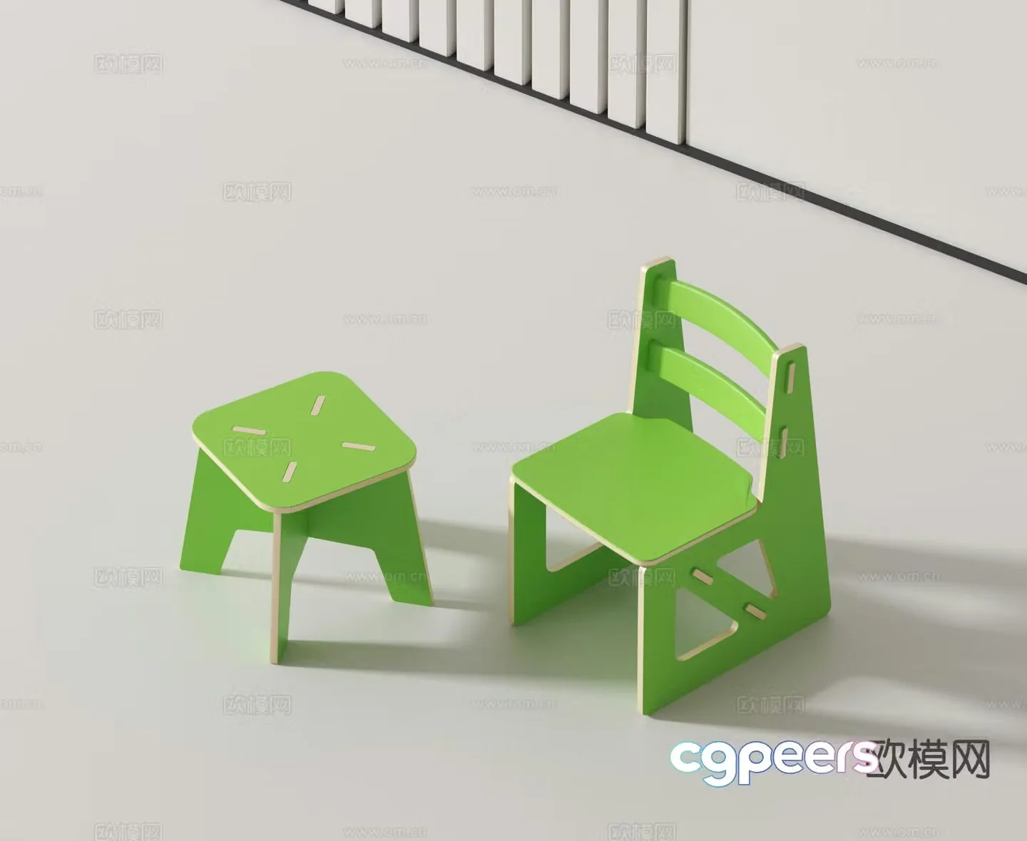 Modern children’s chair children’s stool wooden chair 3d model