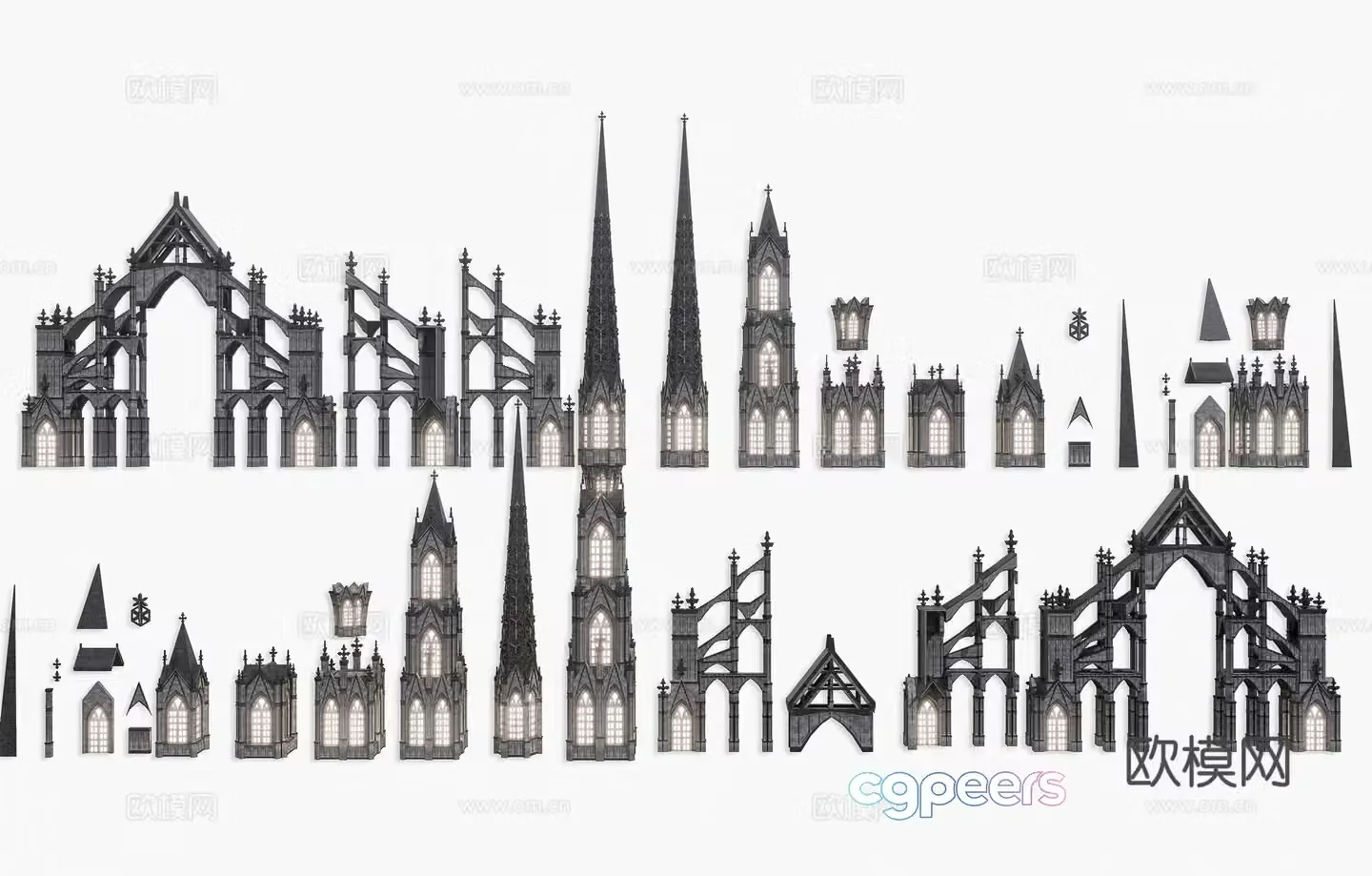 Gothic architecture European-style tower spire traditional European-style ancient architecture Gothic tower spire stone 3d model
