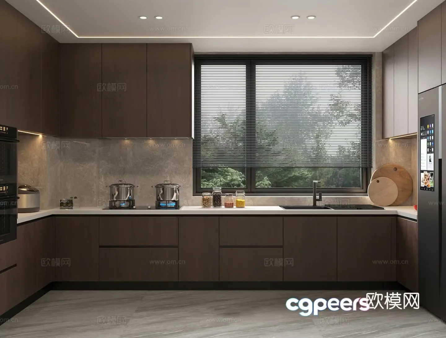 Modern Italian kitchen appliances oven steamer smart refrigerator hidden range hood gas stove sink washing 3D model