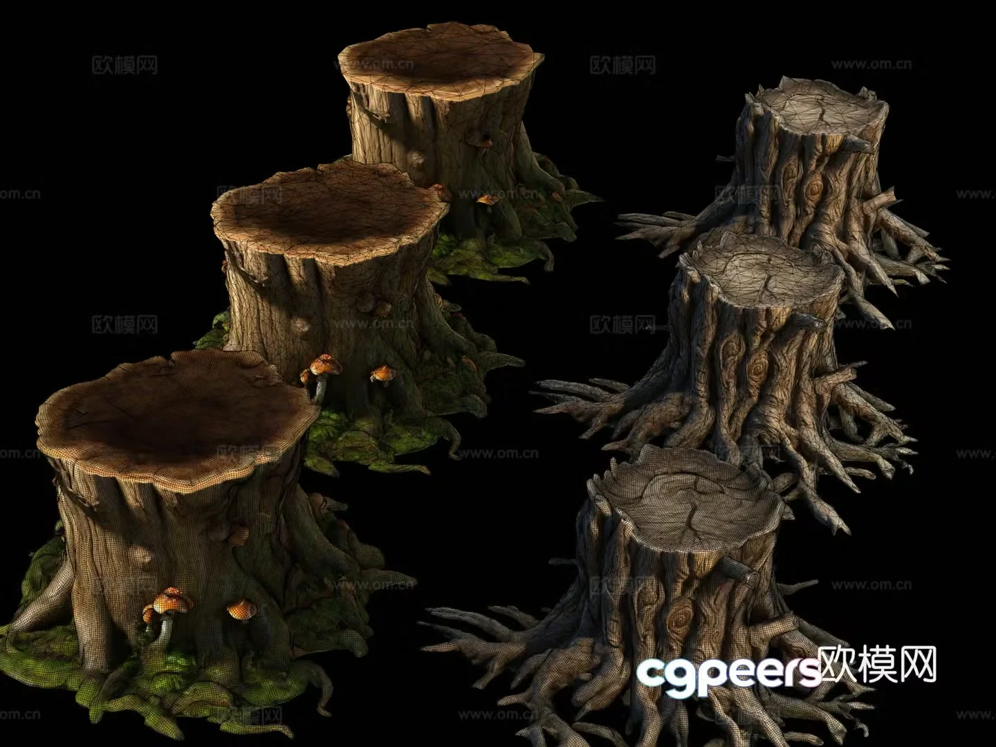 Cartoon animation anime tree stump 3d model