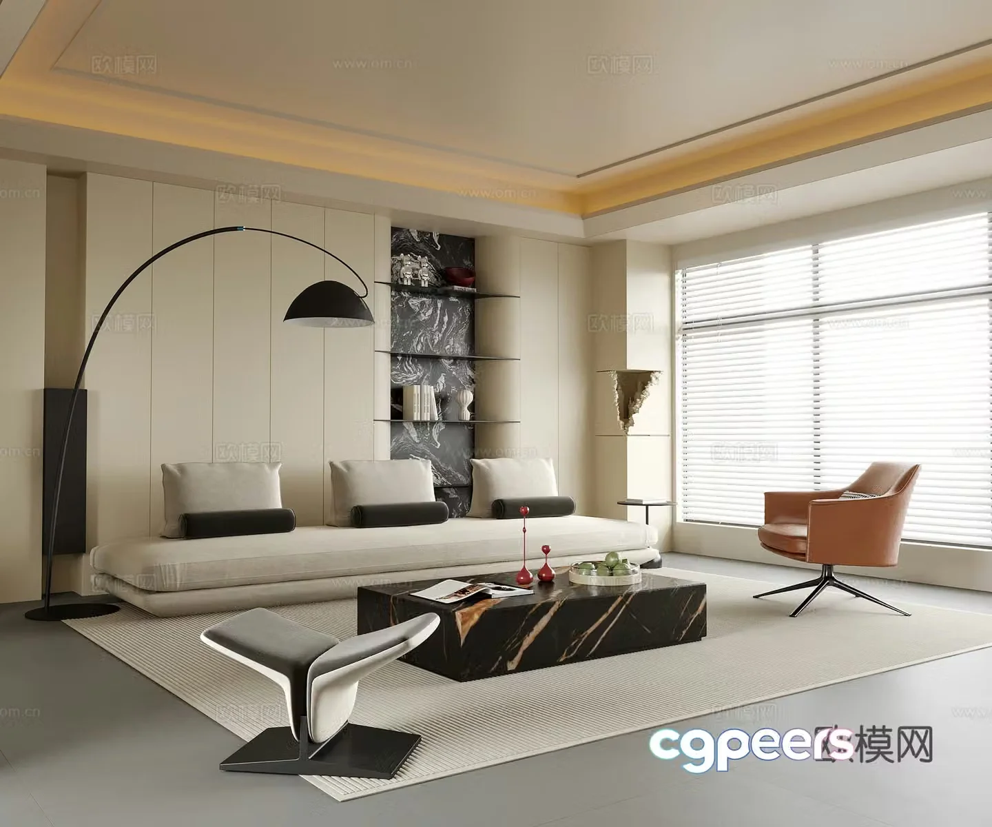 Modern living room sofa coffee table floor lamp leisure chair 3d model