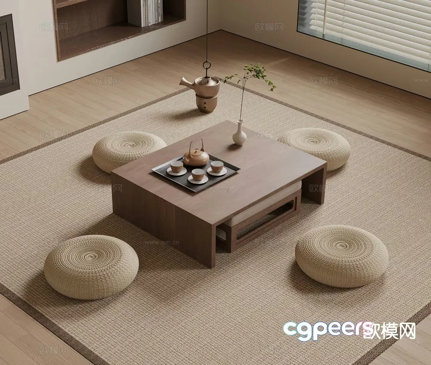 New Chinese tea table and chairs Tatami tea table 3D model