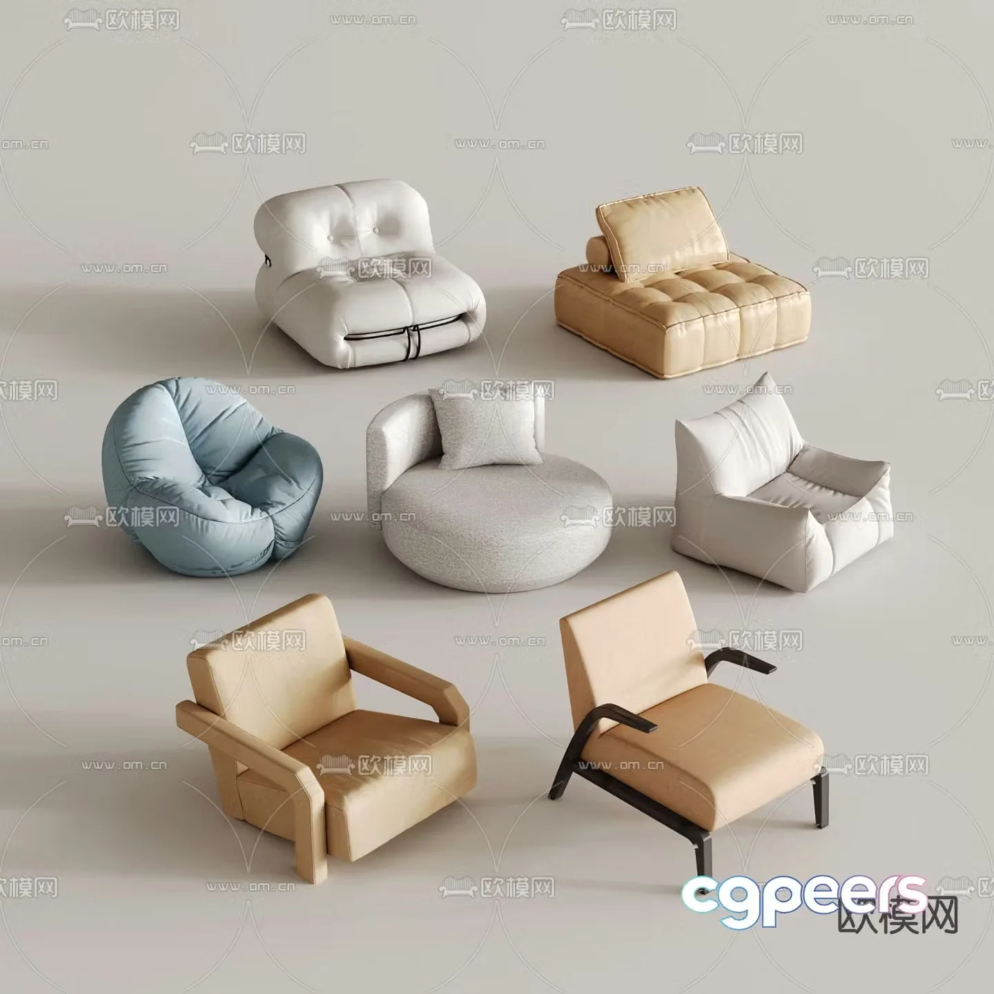 Beanbag sofa fabric single sofa leisure chair 3d model