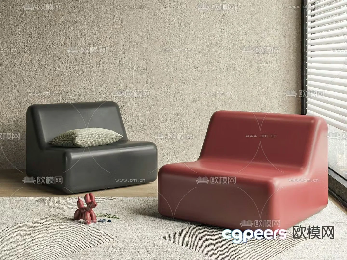 cassina red single sofa 3d model