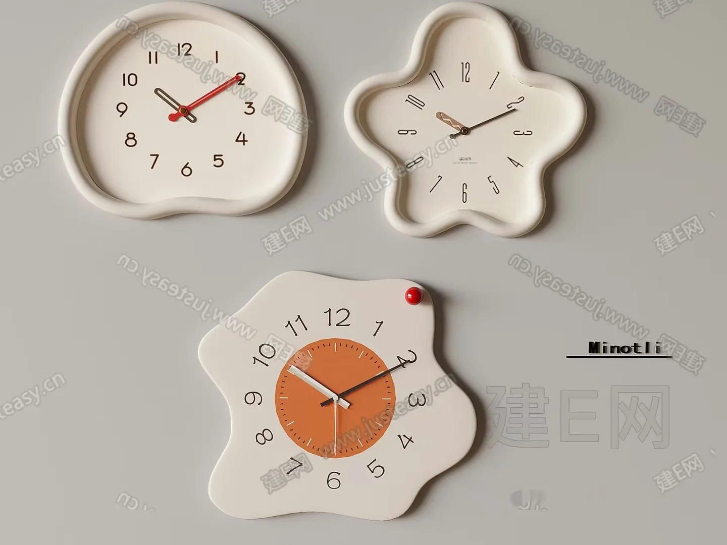 Three Unique Wall Clocks 3D Model – 14667 – VRAY Render