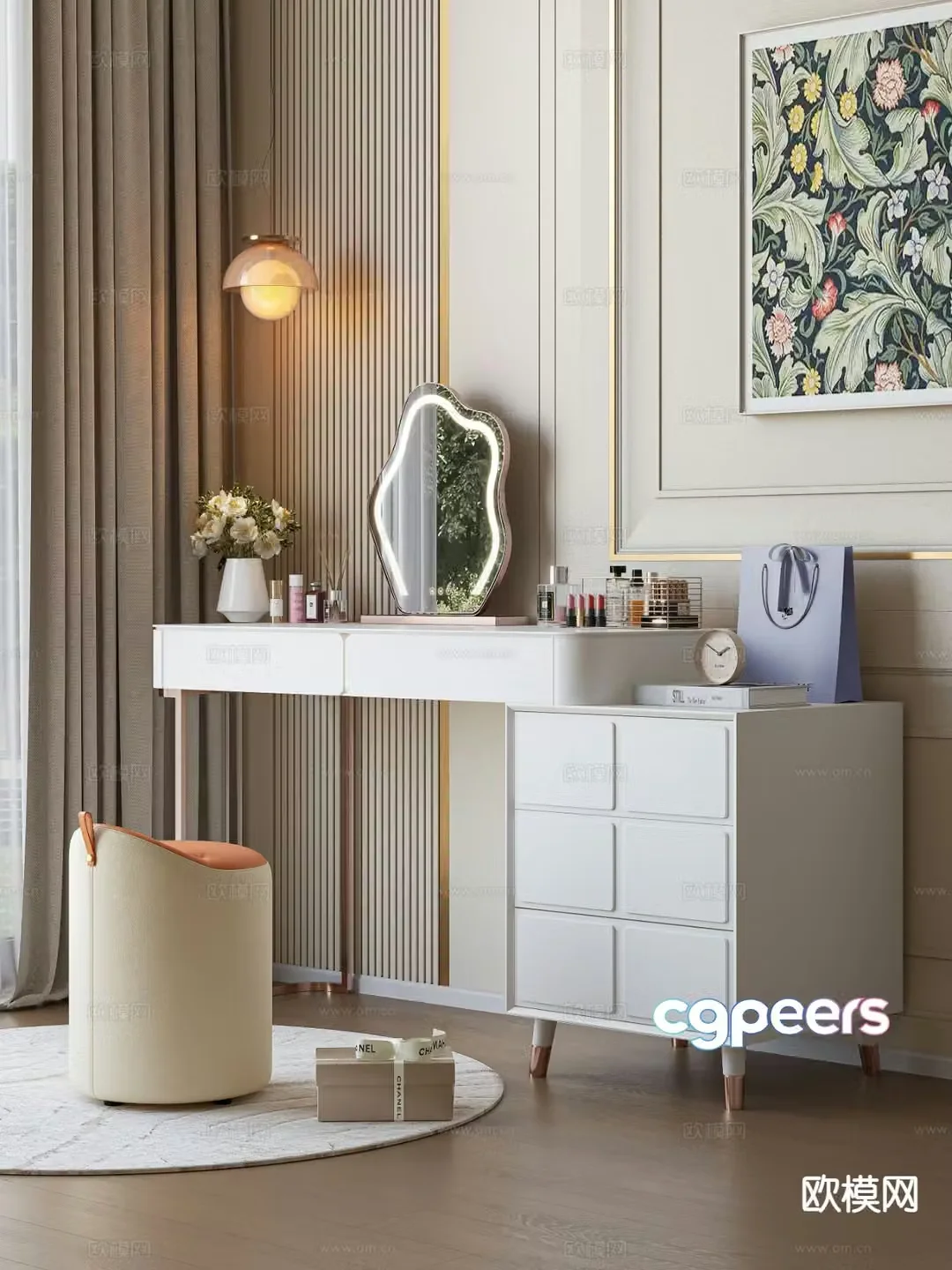Light luxury dressing table makeup table 3d model