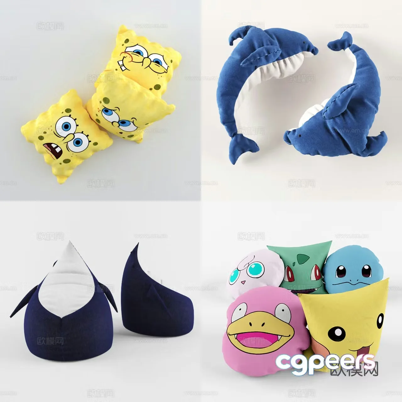 Modern children’s pillow dolphin spongebob digimon pillow 3d model