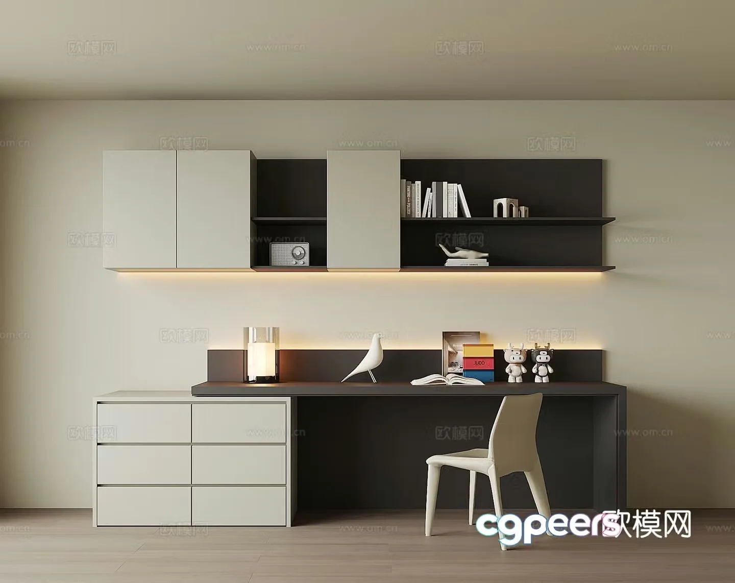 Modern desk bookcase 3d model