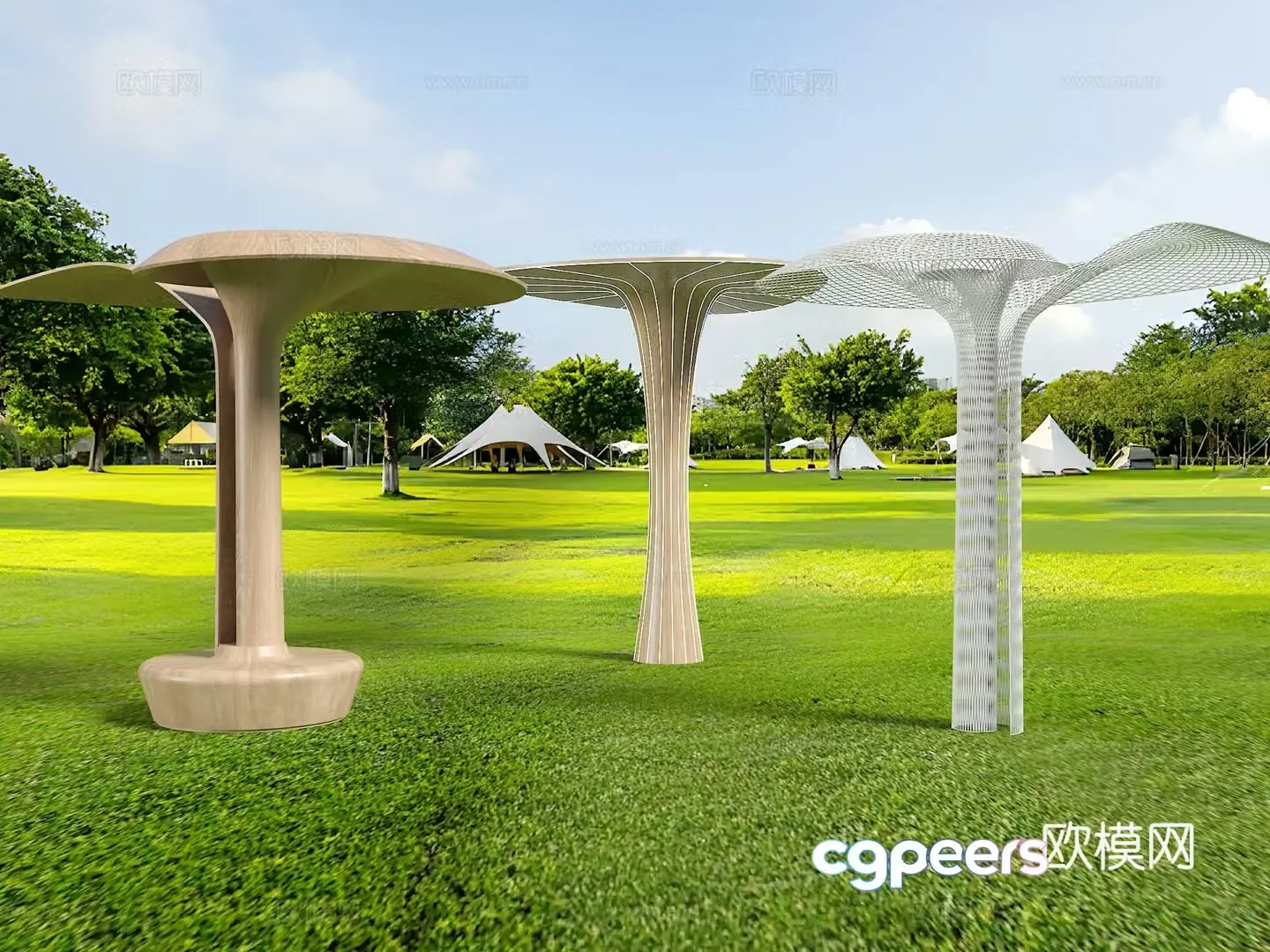 Modern shaped pillars Petal landscape pillars Landscape spiral pillars Landscape rest pavilions Petal rest 3D model