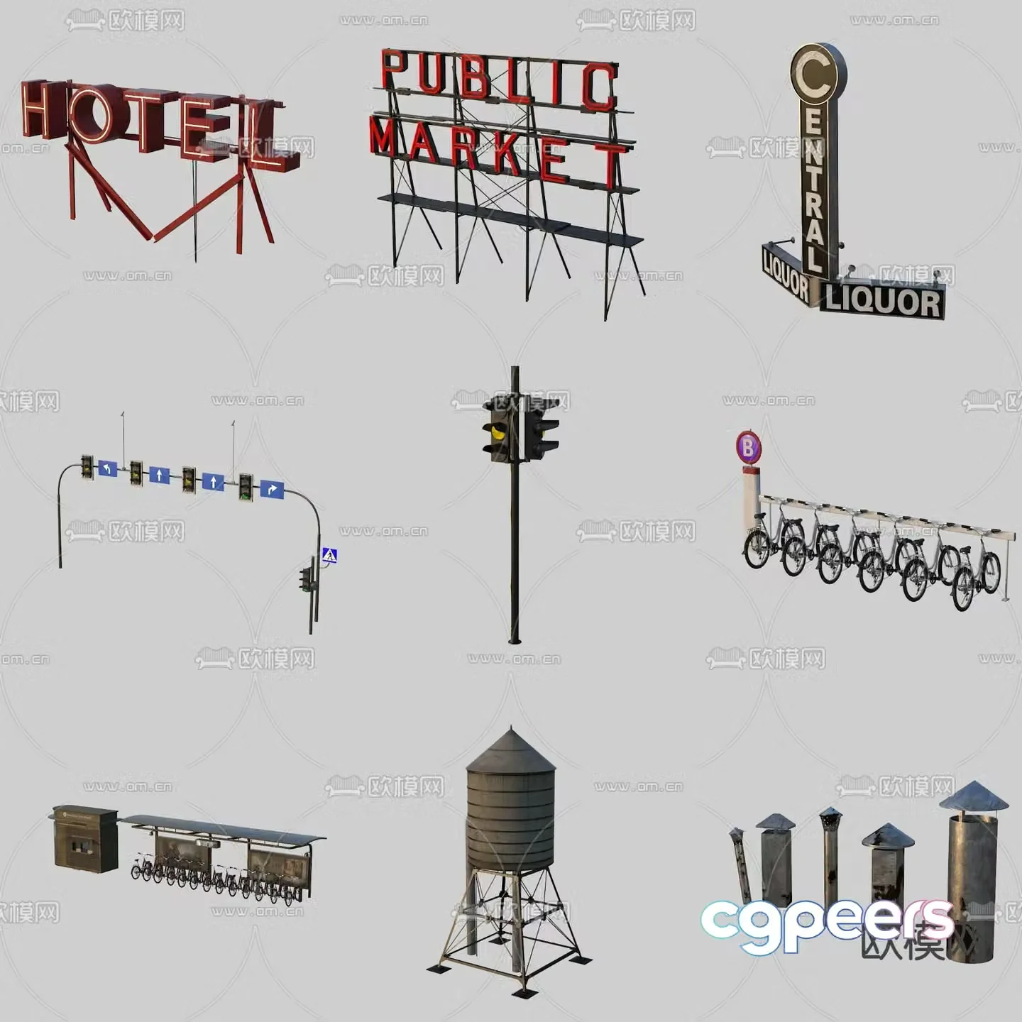 Municipal facilities sketch billboard traffic light 3D model