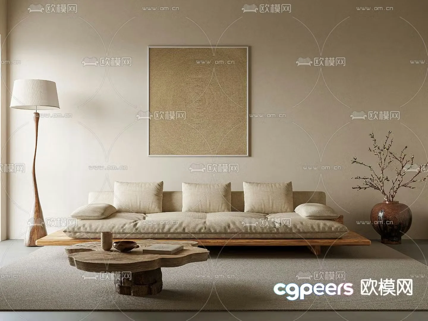 Wabi-sabi sofa three-seat sofa 3d model