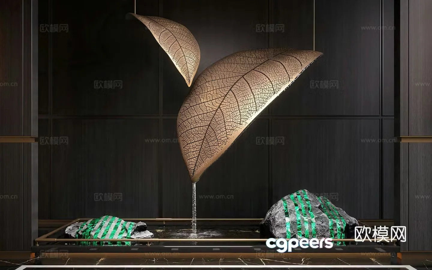 New Chinese-style waterscape device Metal device Indoor waterscape Landscape stone Hall device 3D model