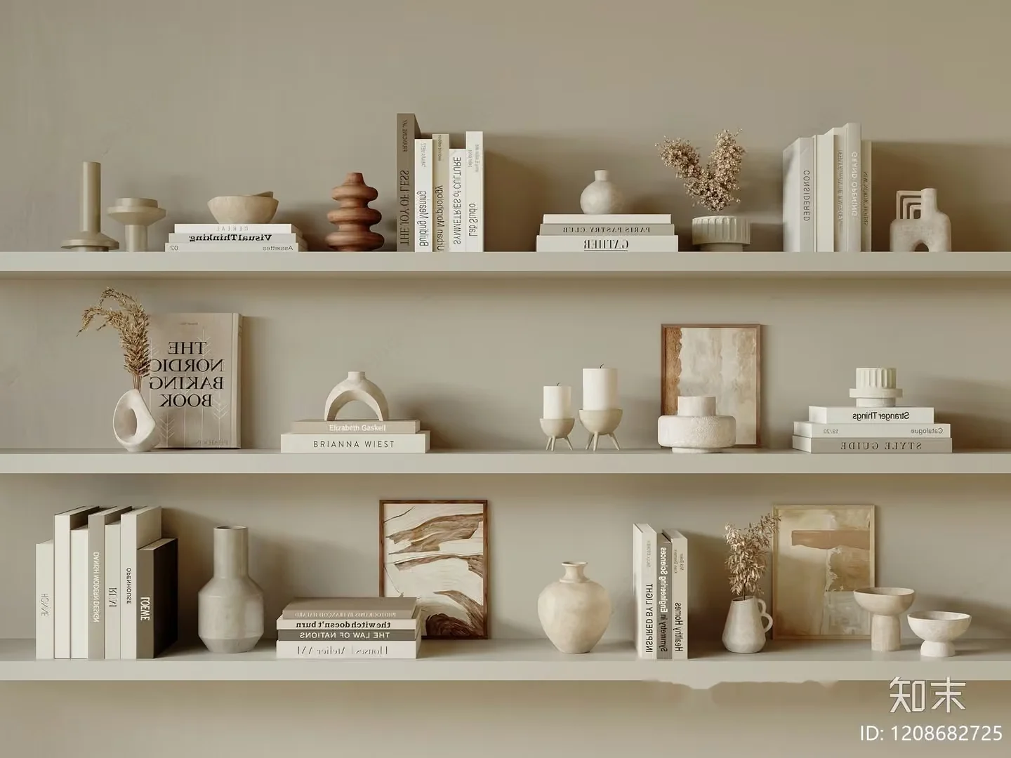 Neutral-Toned Bookshelf 3D Model – 7412 – CORONA Render