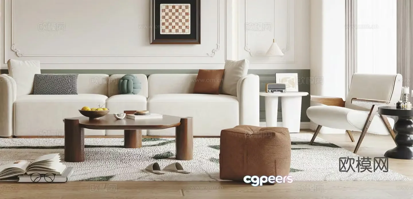 French sofa coffee table modular sofa 3d model