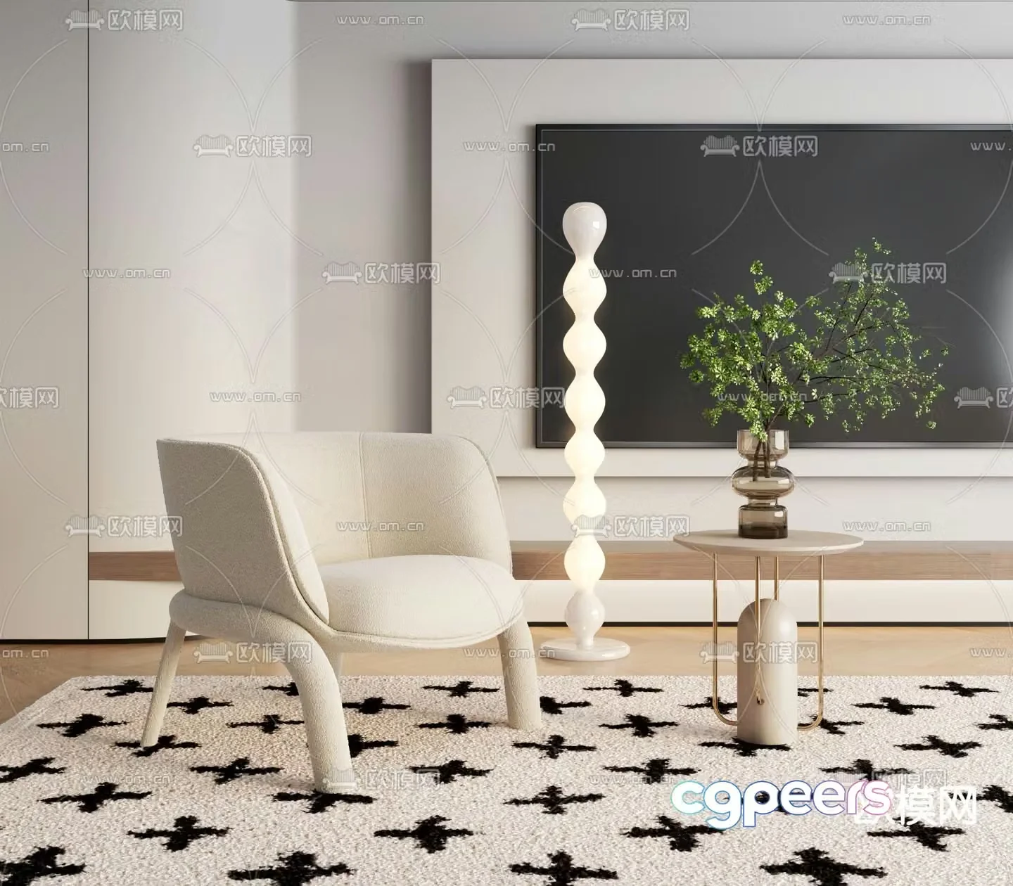 Cream style chair leisure chair 3d model