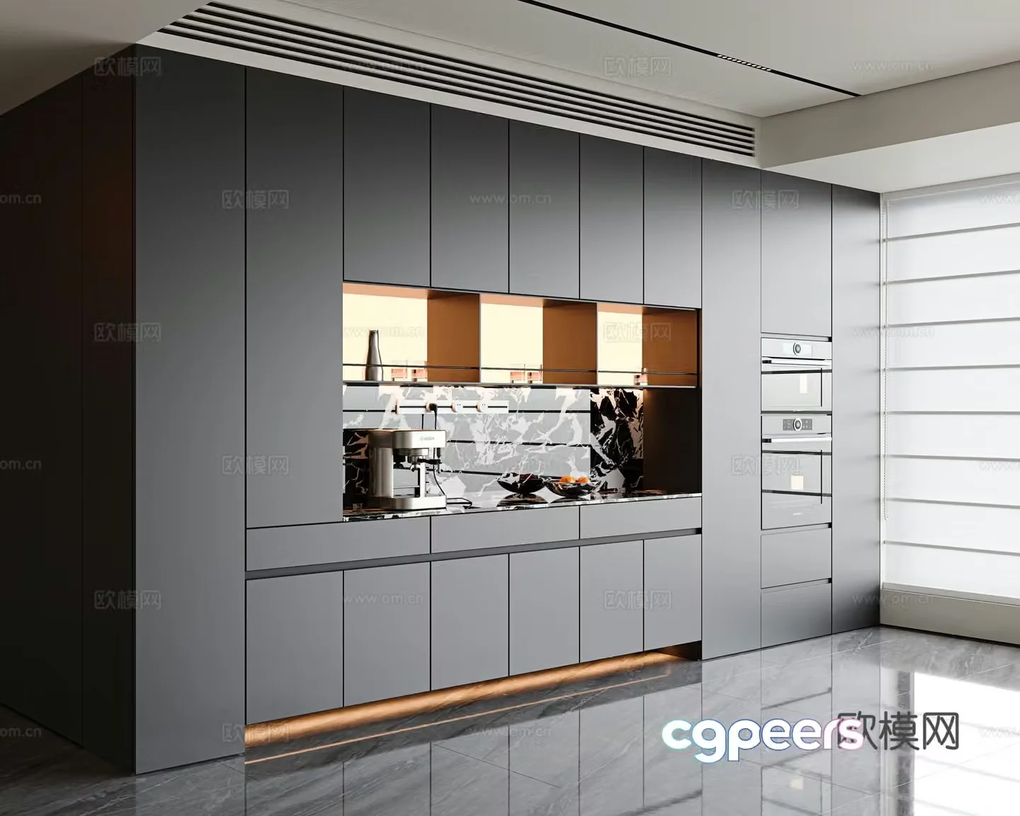 Italian sideboard wine cabinet meal sideboard high cabinet embedded steam oven household appliances 3D model