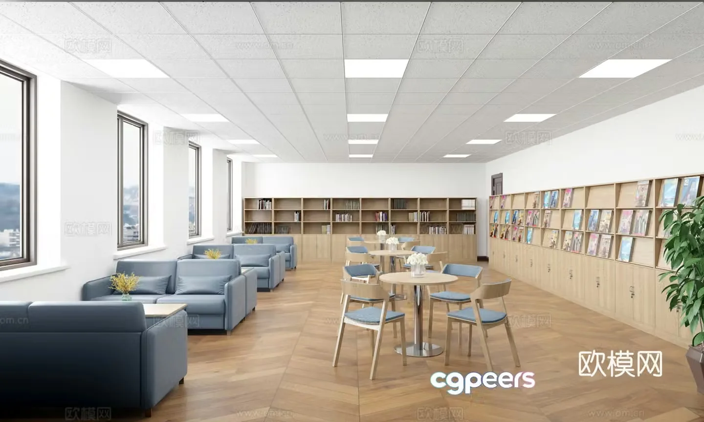 Modern library reading room 3d model