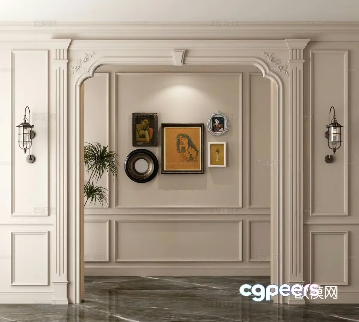 European style door cave gate wall background wall 3D model