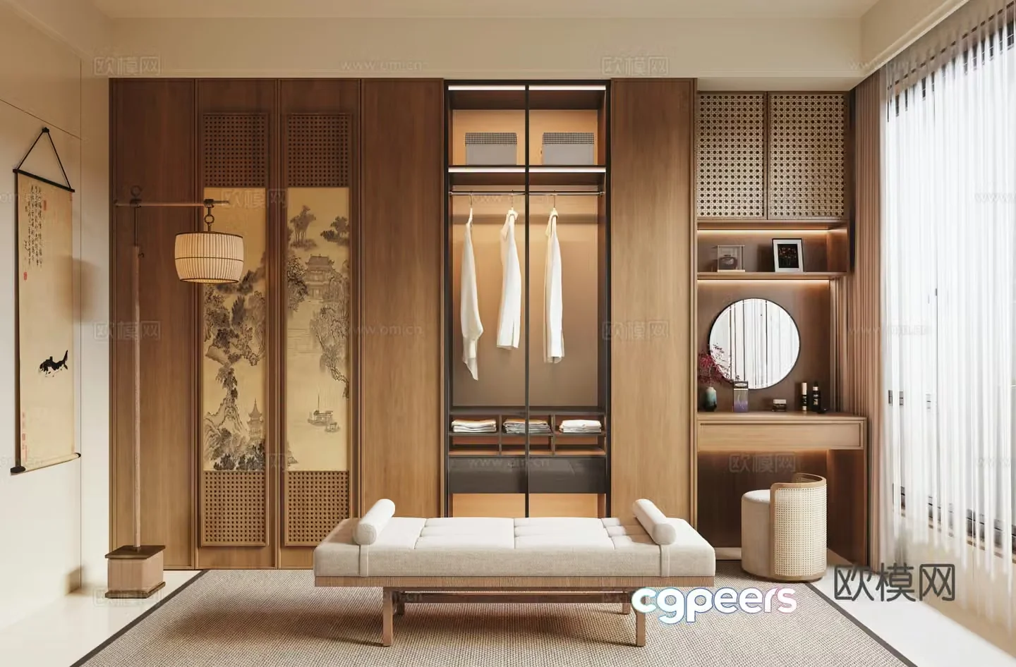 Song style cloakroom wardrobe makeup table decorative painting 3d model