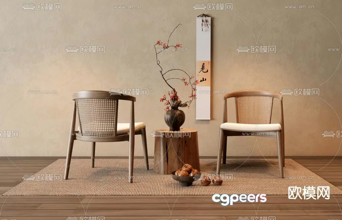 New Chinese style leisure chair rattan dining chair 3d model