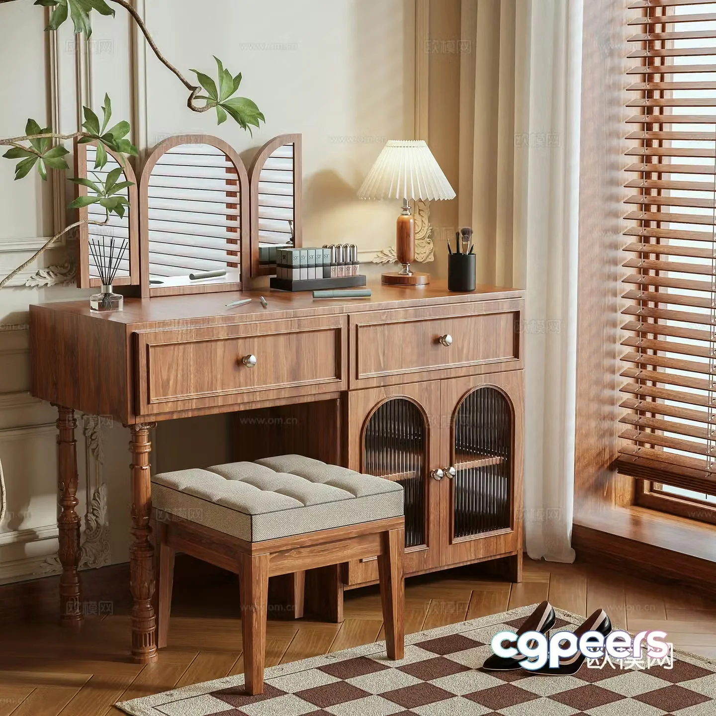 Log style dressing table 3d model