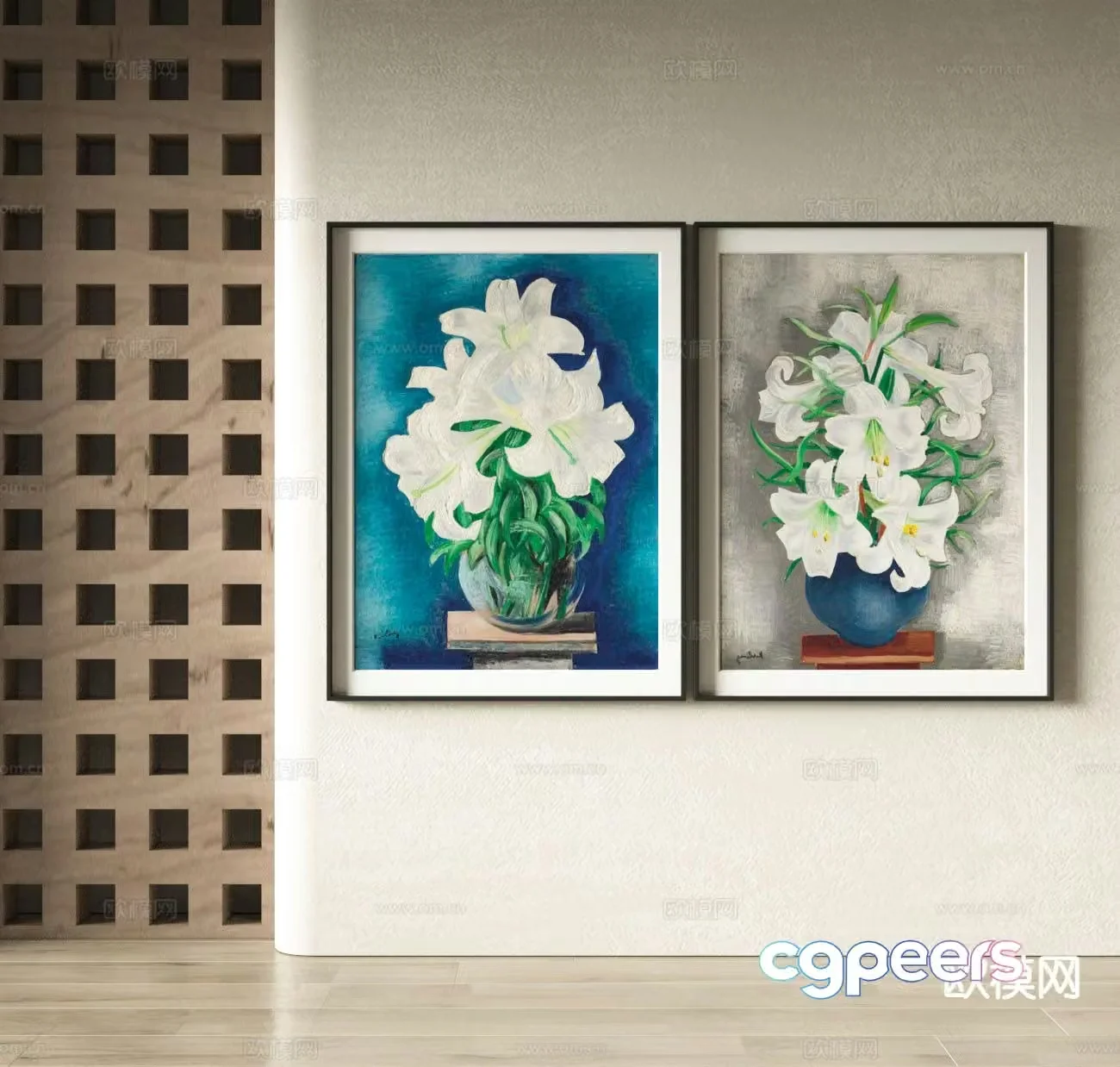 Nordic decorative painting floral hanging painting 3d model
