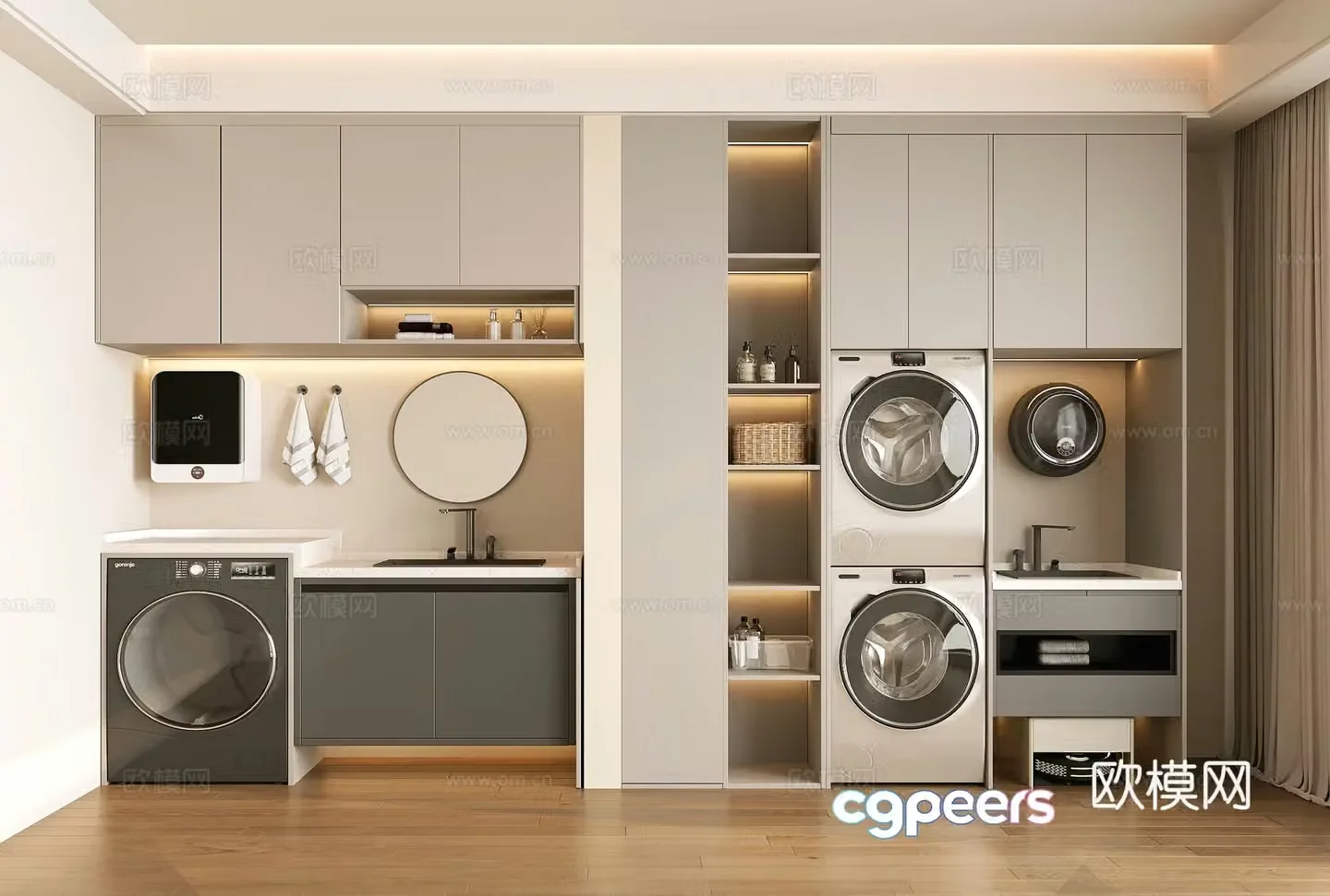 Modern washing machine cabinet Balcony washing machine cabinet Washing table Sweeping robot Washing machine Drying 3D model