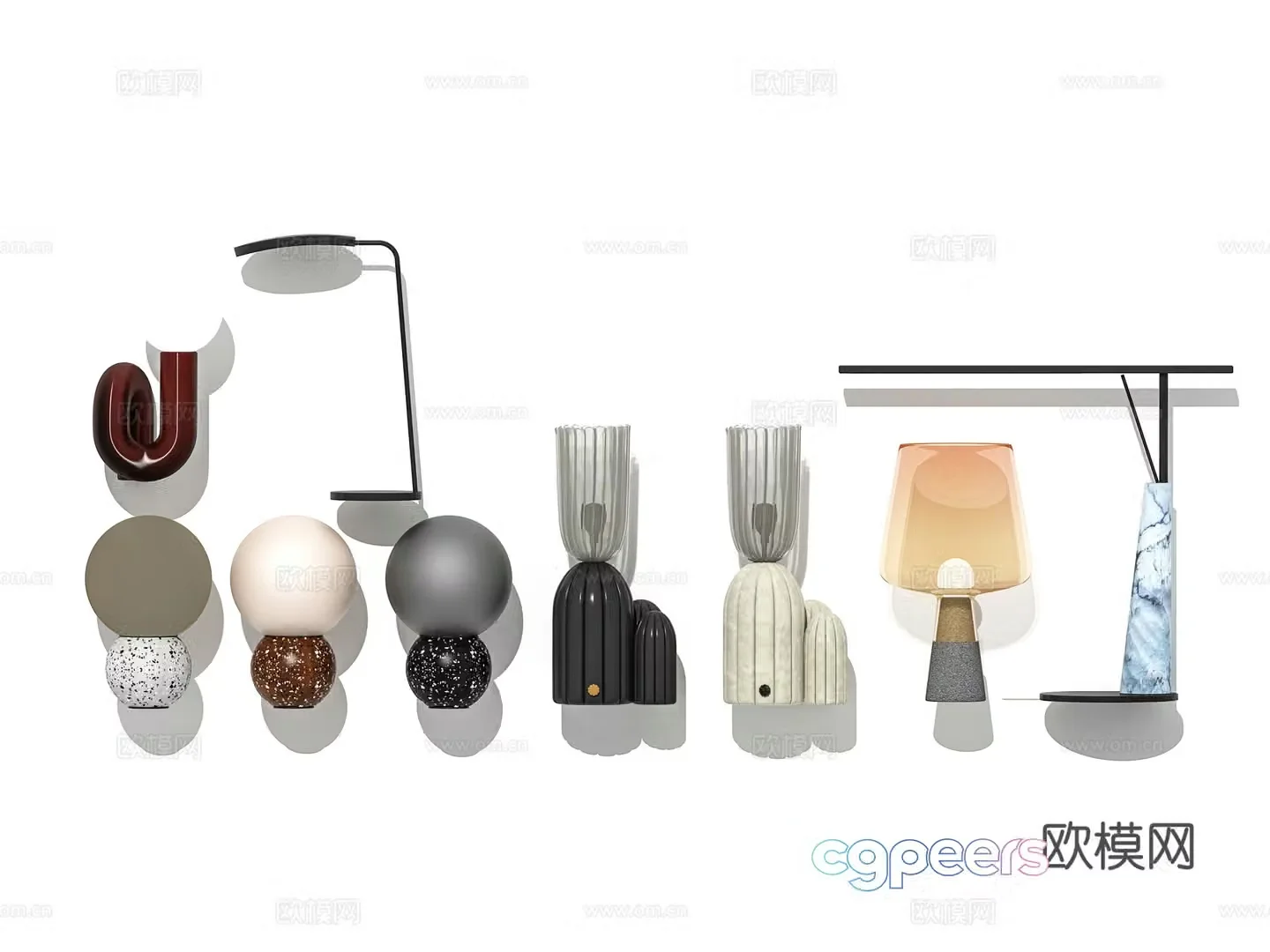 Modern Wasabi Table Lamp Ball Glass Stone Metal Table Lamp Combination 3D Model