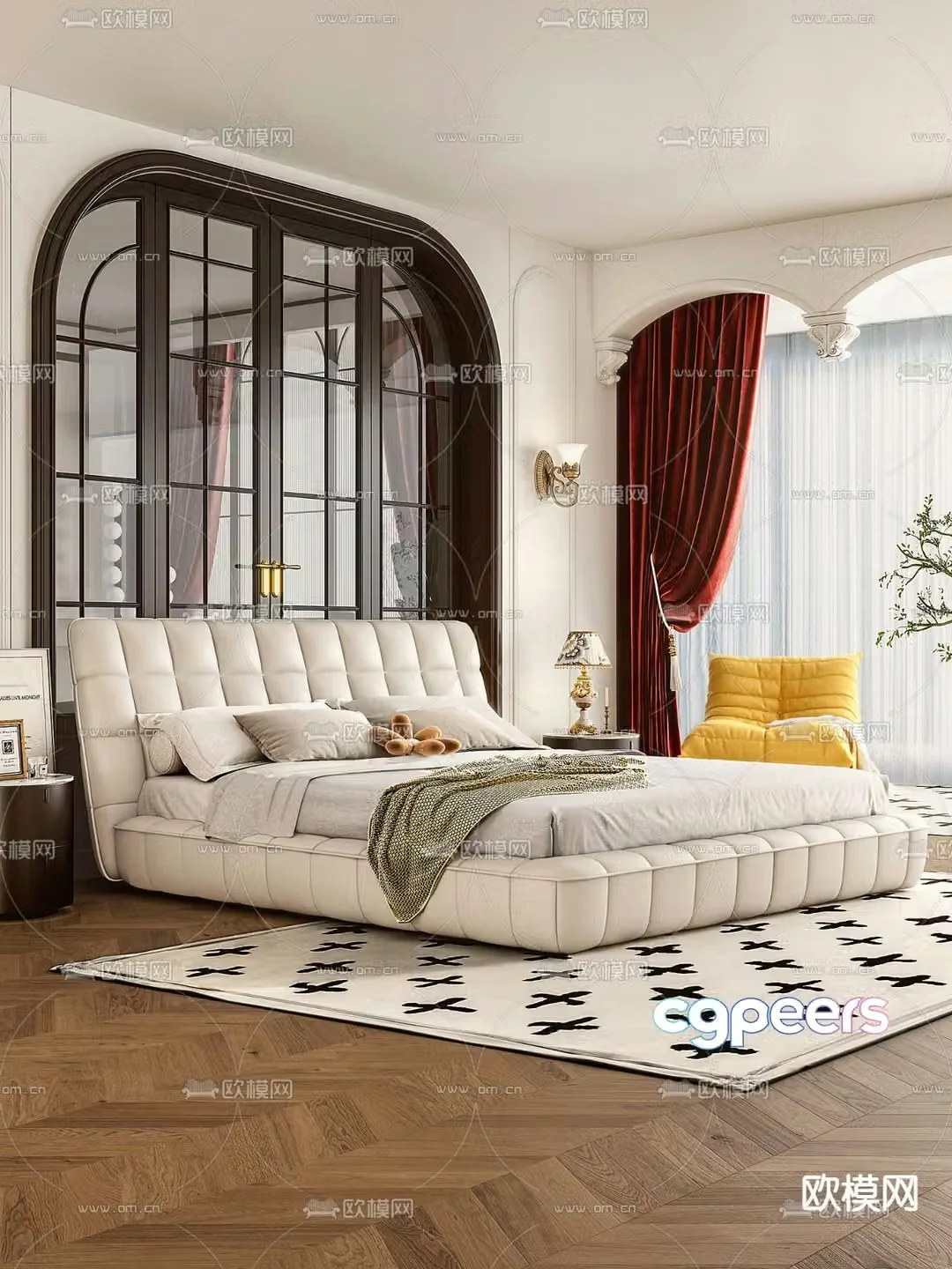 French double bed 3d model