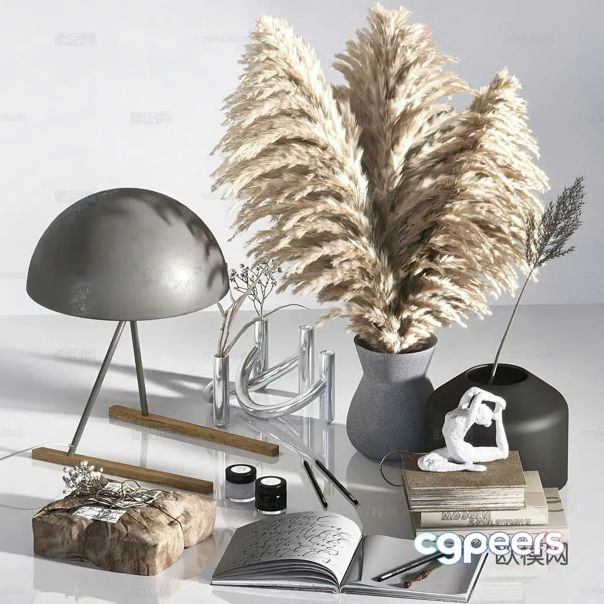 Modern decorations ornaments vases books 3d model