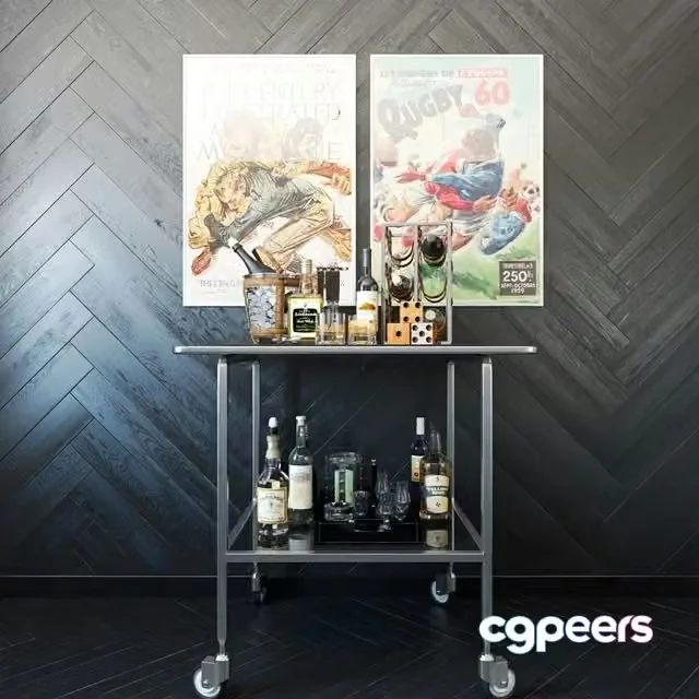 3ds Max Free – Set of alcohol on the bar trolley