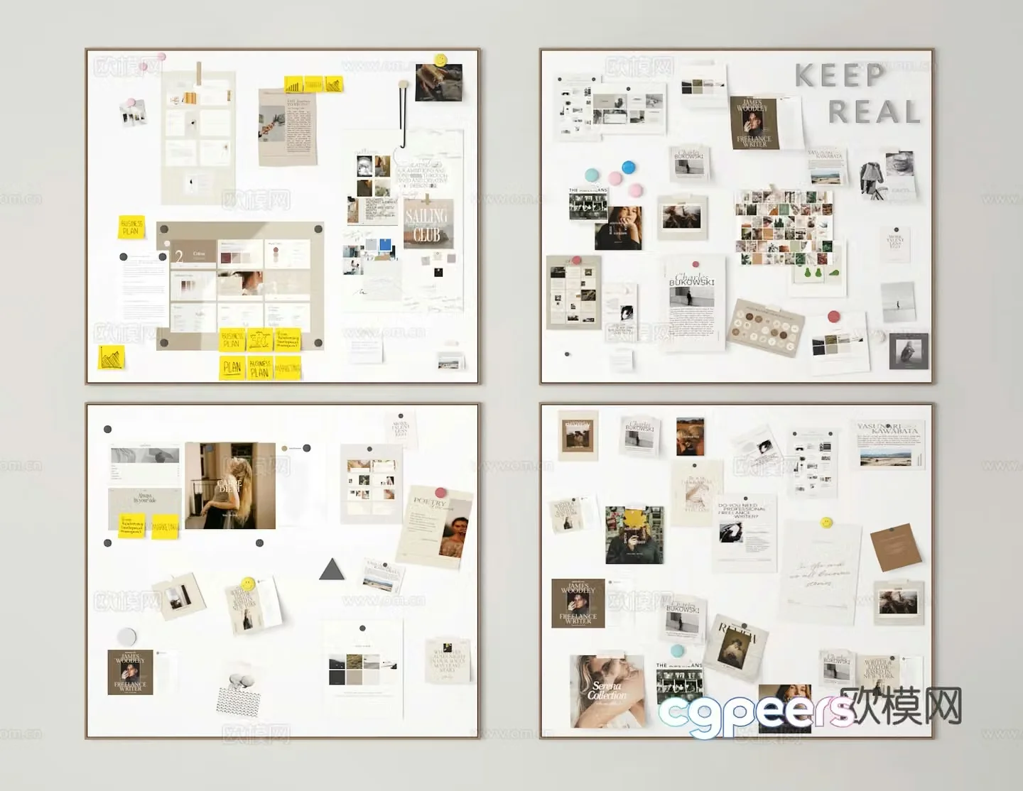 Note board cork board whiteboard photo wall 3d model