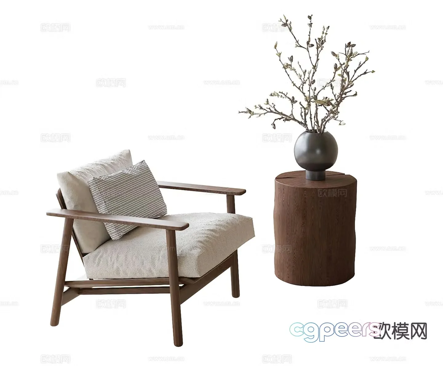 Wabi Sabi leisure chair armchair corner table 3d model