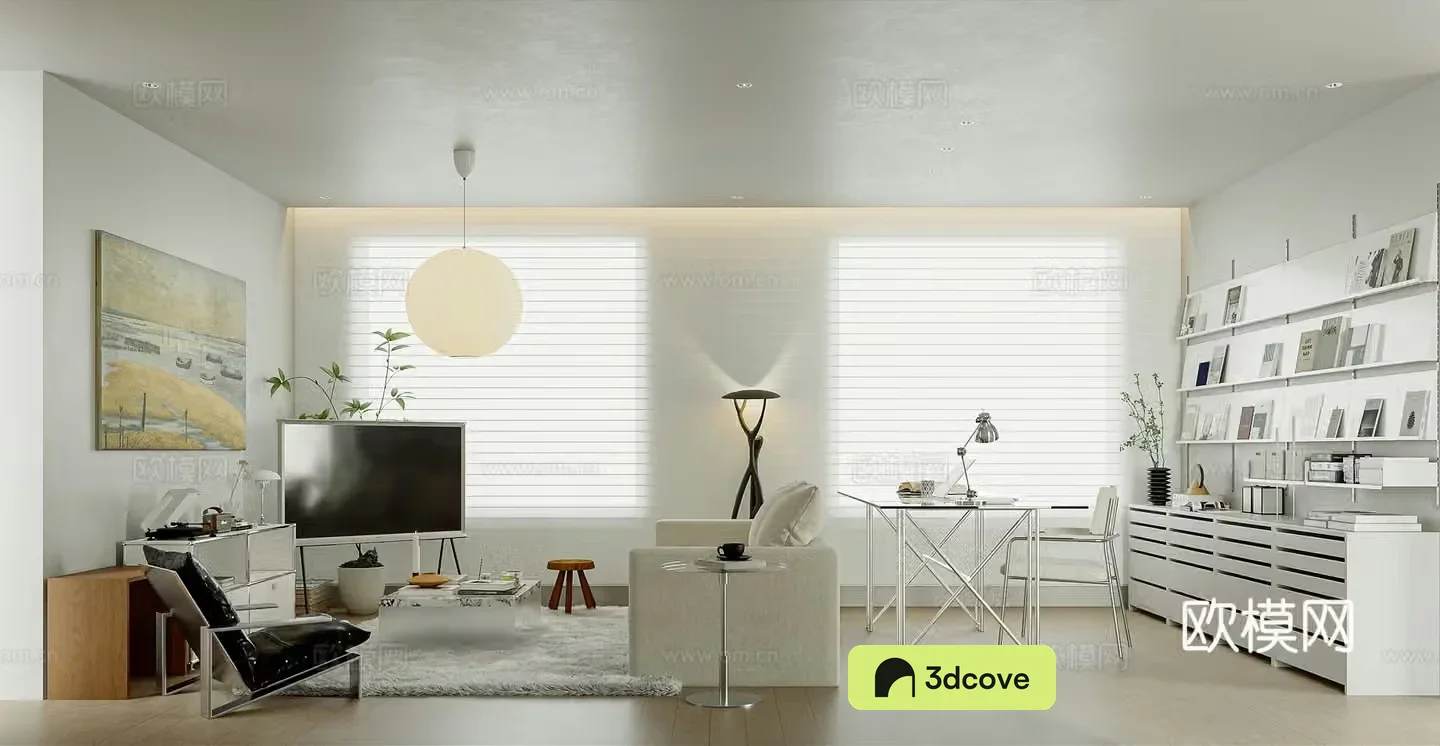 Modern minimalist living room mobile TV metal furniture Marshall speaker living room without lights