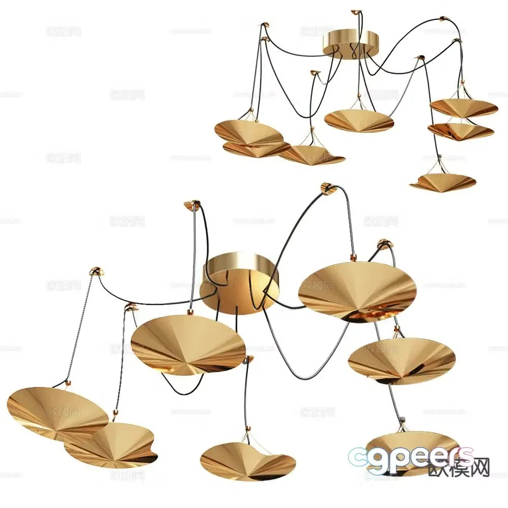 Salto light luxury multi-head chandelier 3D model