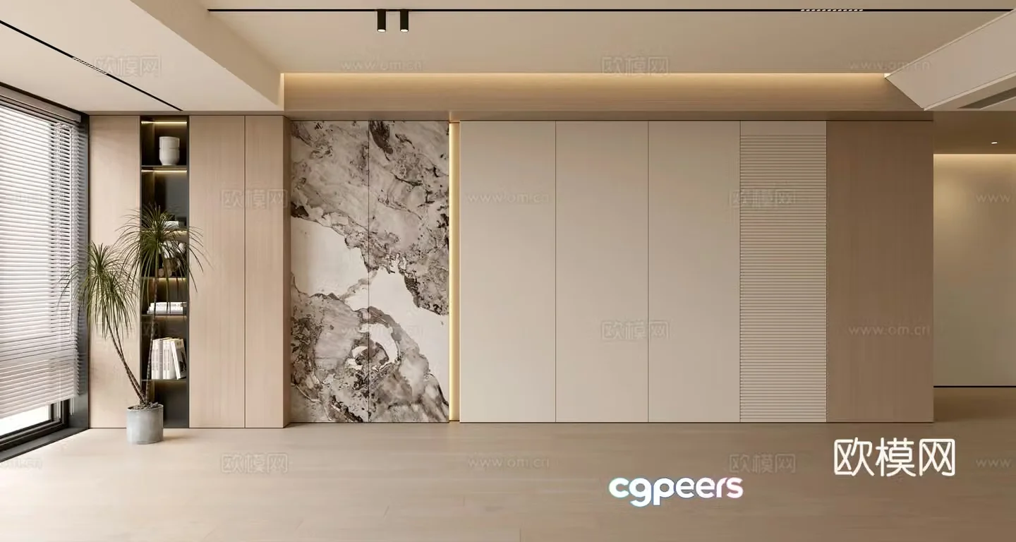 Modern simple sofa background wall modern ornament balcony cabinet living room cabinet wood veneer background wall 3d model