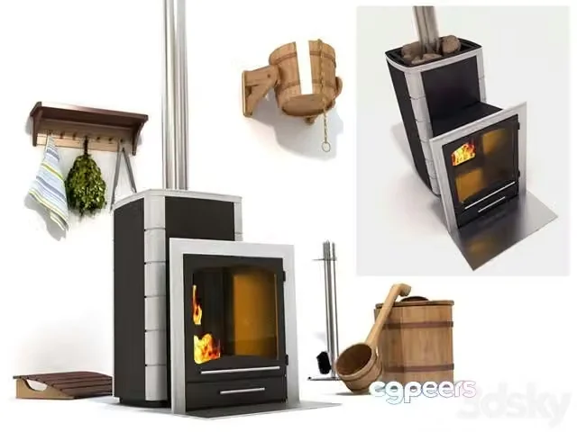 3ds Max Free – Bath furnace-fireplace & accessories