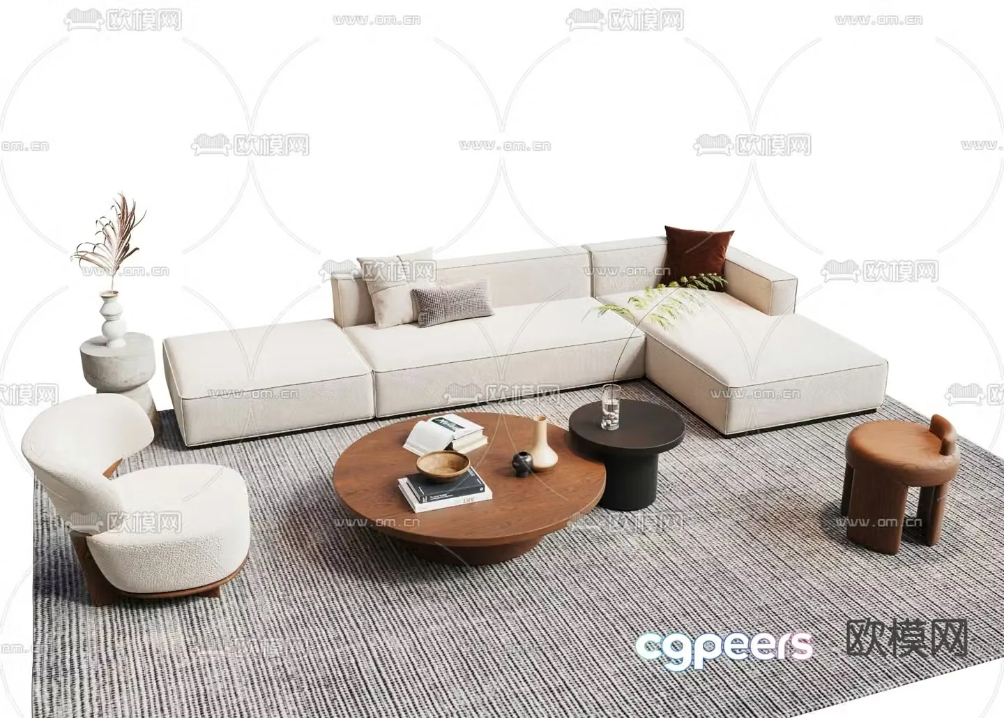 Cream style modular sofa corner sofa 3d model