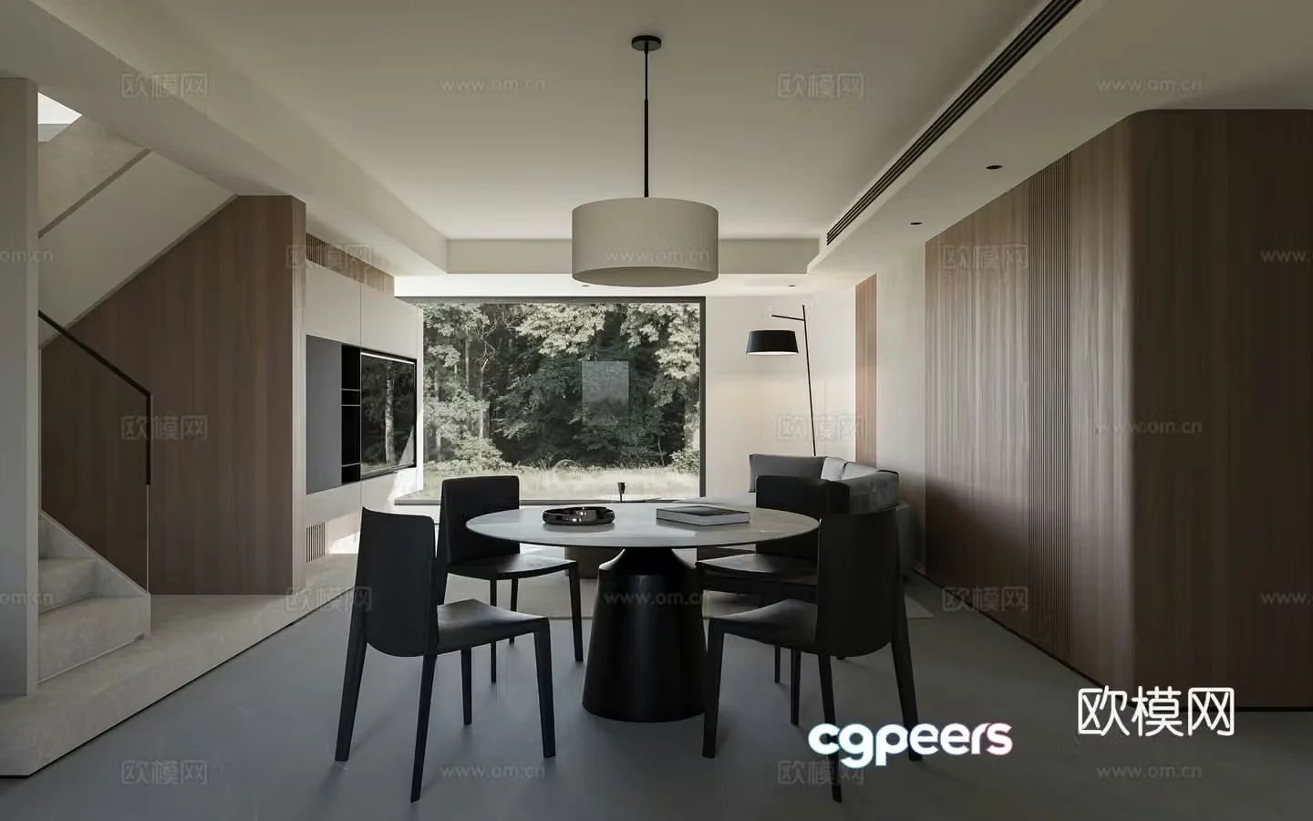 Modern living and dining room 3d model
