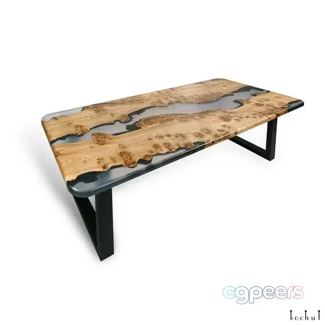 3ds Max Free – Gray cardinal – living table made of wood and epoxy resin (metal legs)