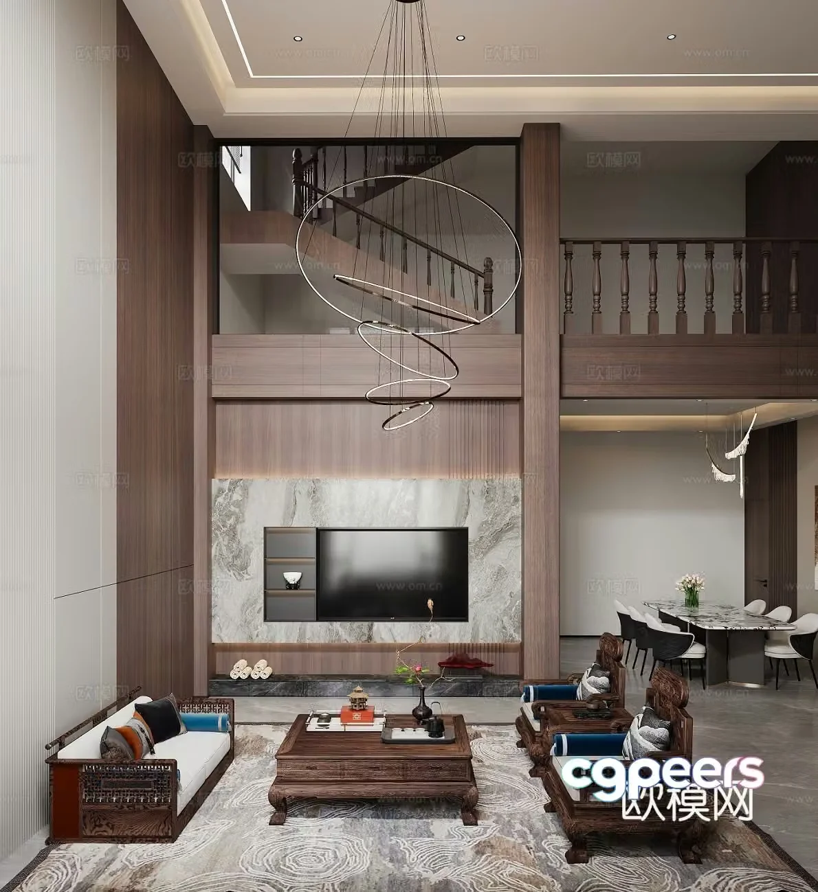 Modern light luxury air-cooled duplex living and dining room 3D model
