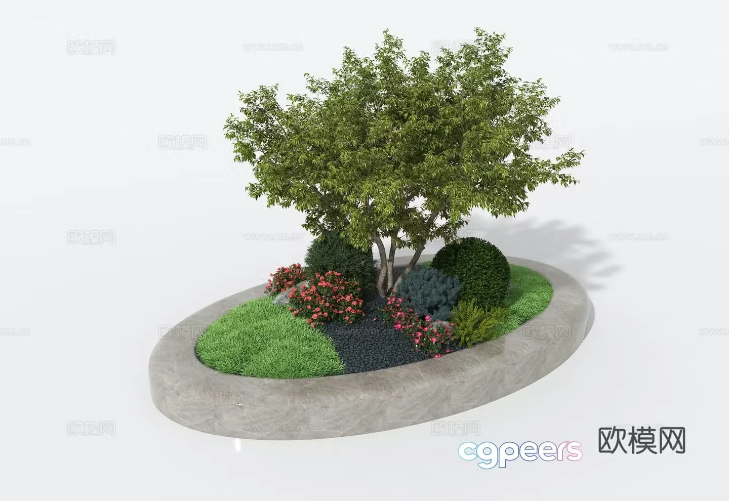 Outdoor flower bed planter tree pond 3d model