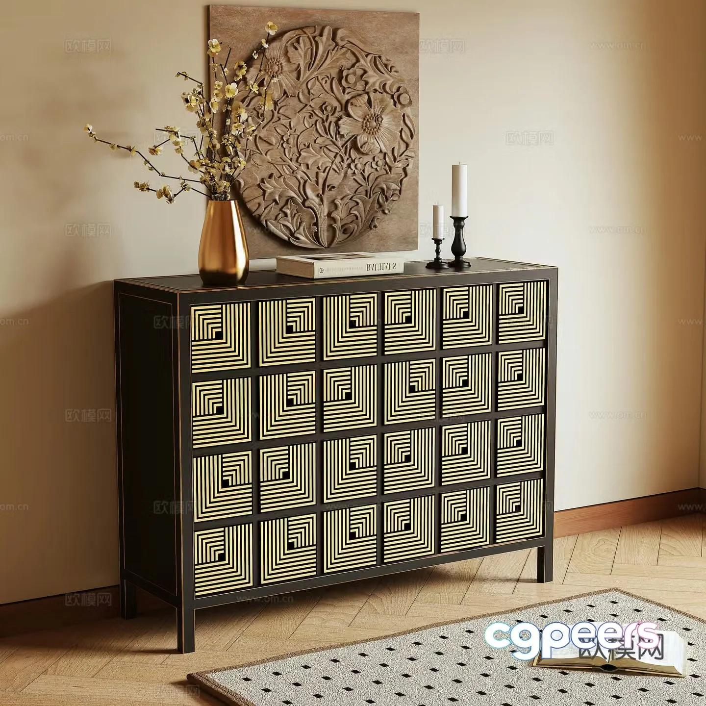 Middle-aged style porch cabinet side cabinet 3D model
