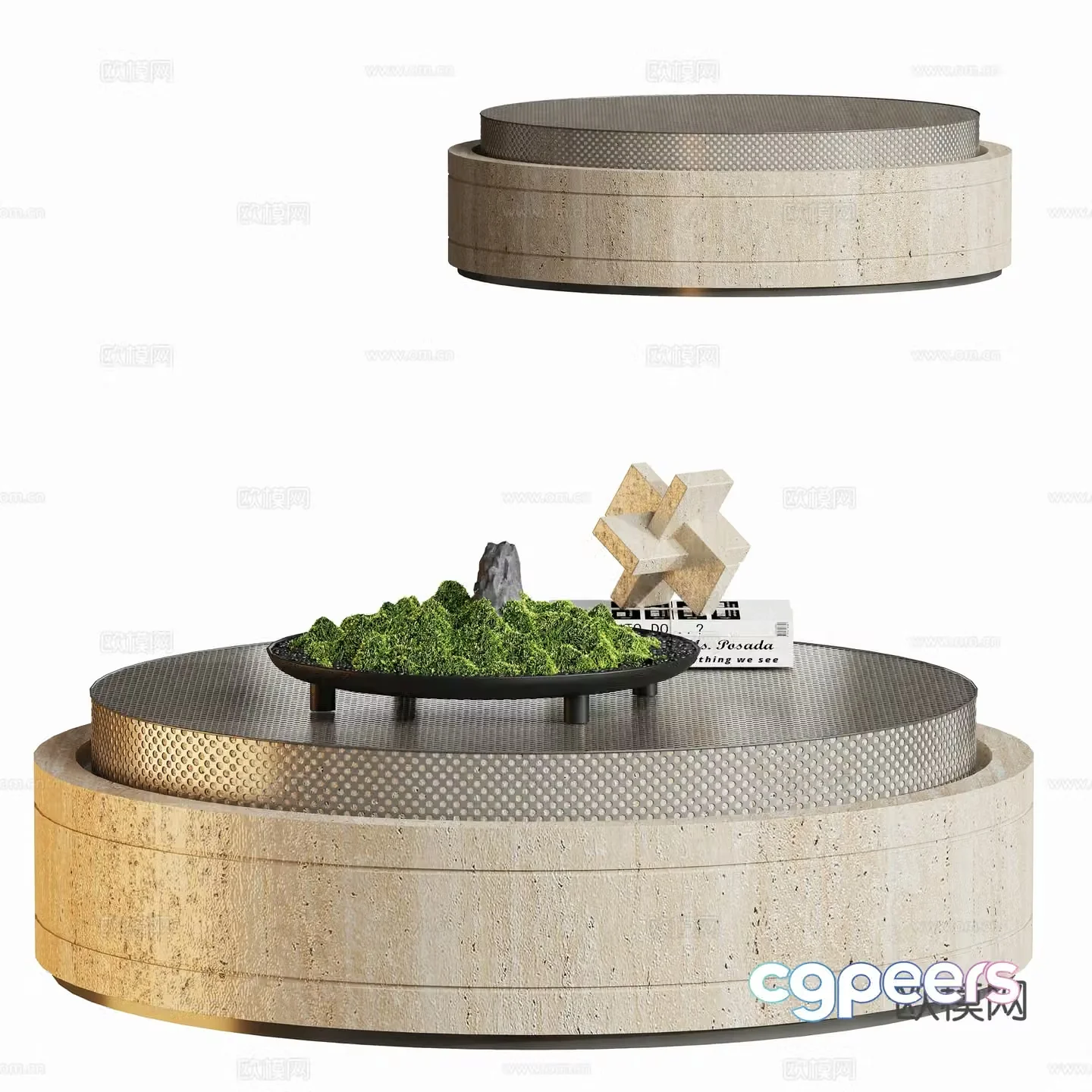 Modern metal stone coffee table 3d model