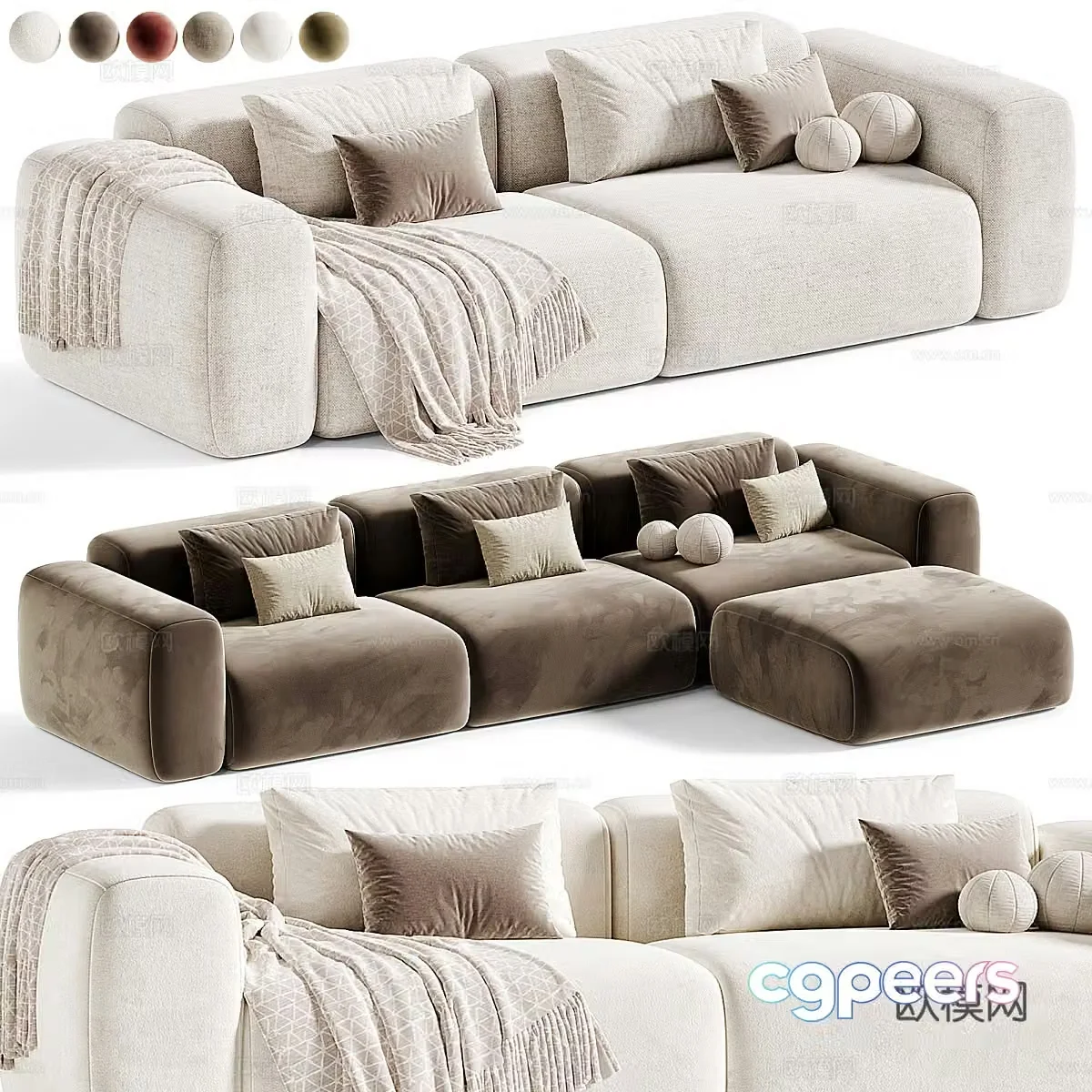 Modern cream style fabric combination casual sofa 3D model