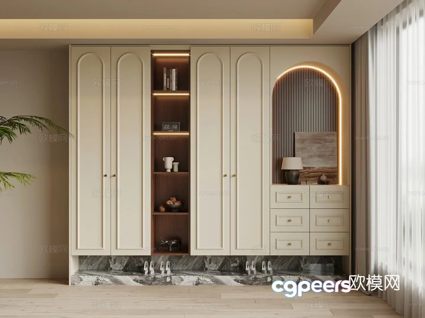 Modern Creamy Wardrobe 3D Model – 869 – VRAY Render